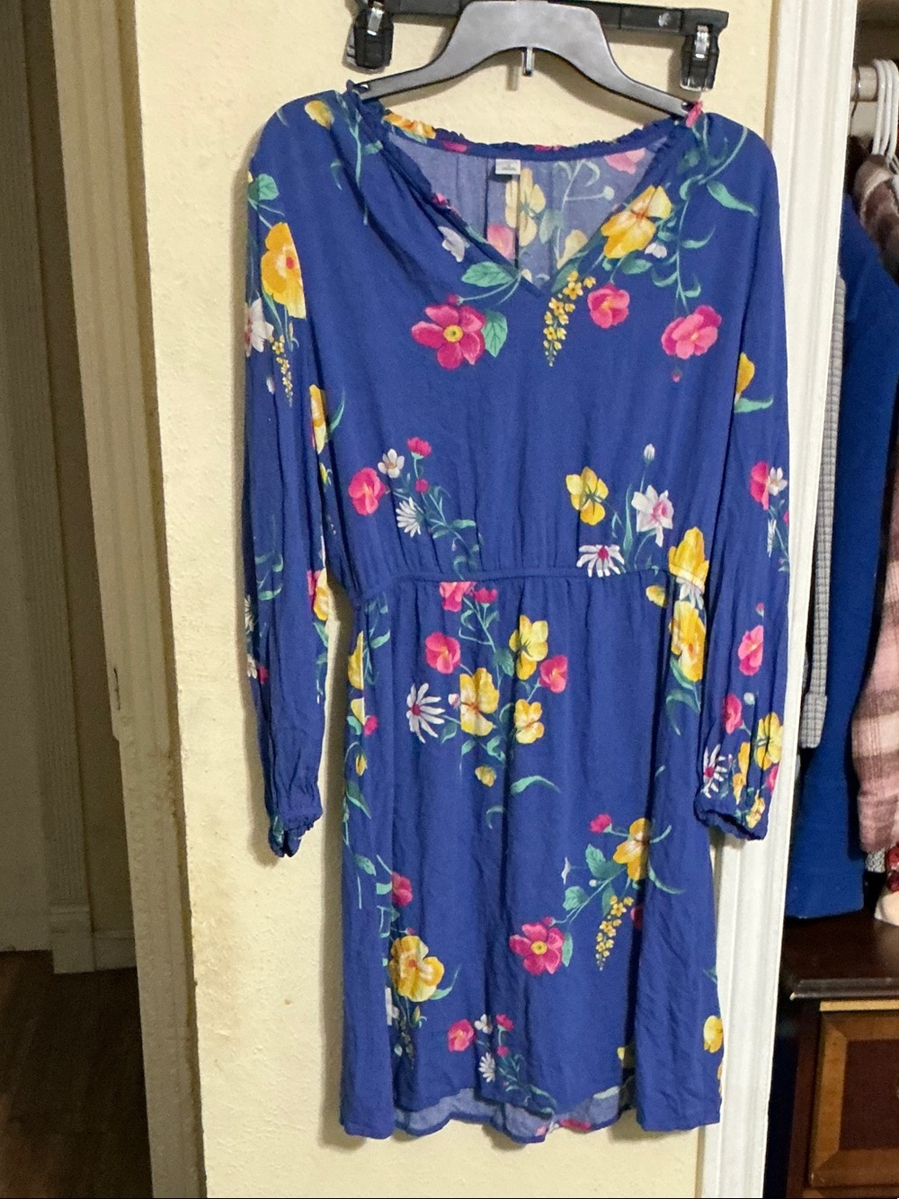 Old Navy Blue Floral Long-Sleeve Casual Dress women’s size medium
